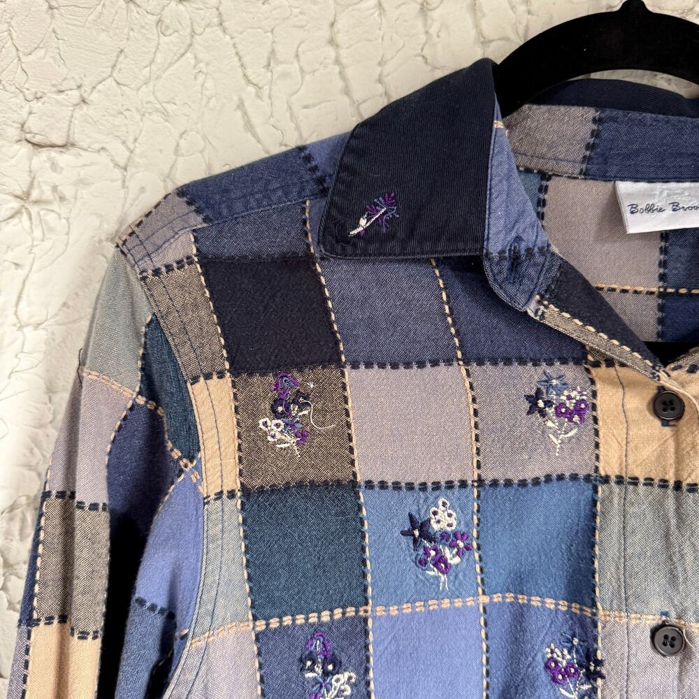 Bobbie Brooks Embroidered Patchwork Plaid Button Down Shirt Small - Picture 2 of 7